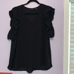 Nordstrom Halogen Black V-Neck 3/4 Sleeve Blouse